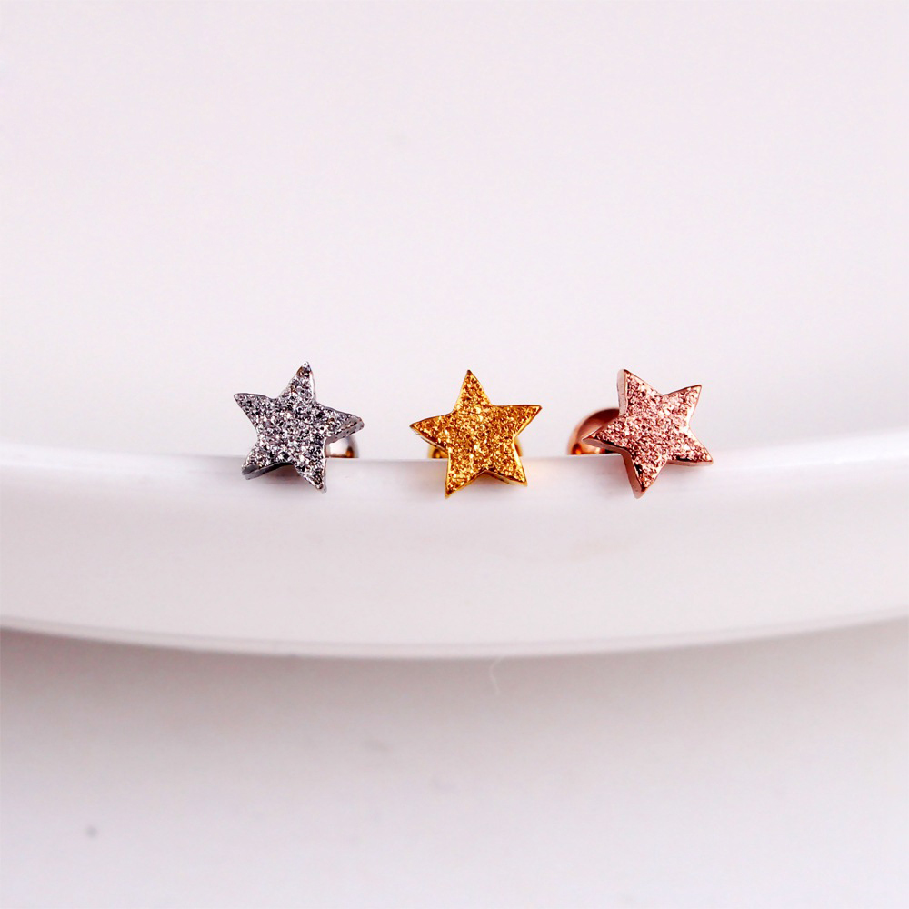 Scrub Star Screwback Stud Earrings Jewelry Stainless Steel Gold Plated Ear Bone Nail Earrings for Women Girl Safe Sleeping Without Picking