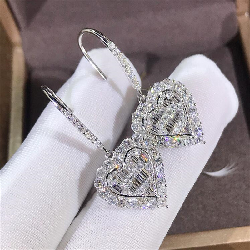 Sparkg Sterg Sier Heart Dangle Earrings: Full White Sapphire CZ Dia Gemstones