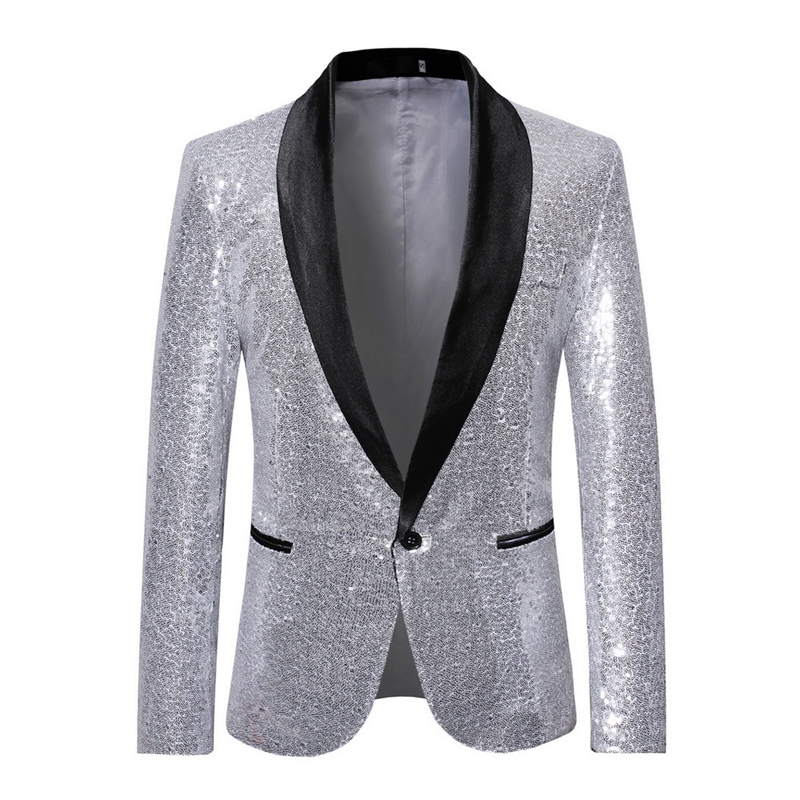 Men's Suits & Blazers Shiny Gold Sequin Bling Glitter Blazer Men 2021 Shawl Collar Club DJ Mens Jacket Stage Clothers For Sing