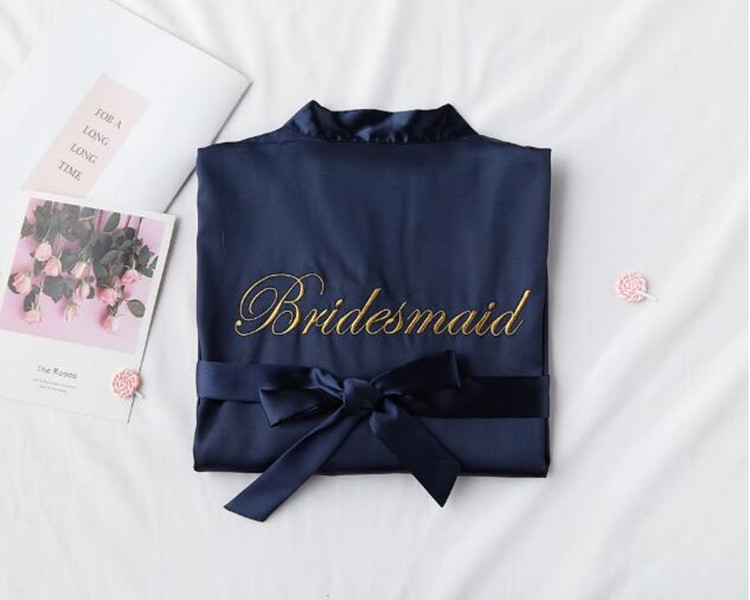 new bride bridesmaid robe with white black letters mother sister of the bride wedding gift bathrobe kimono satin robes