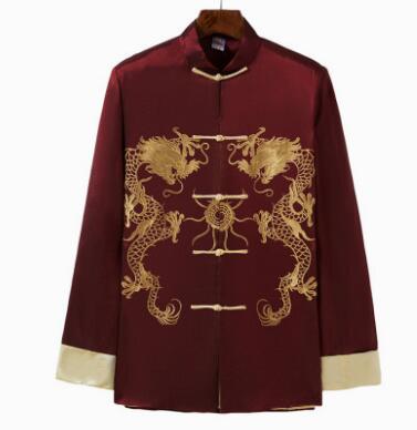 Embroidery Double Dragon coat performance clothing modified tang suit Man clothing Chinese style Jacket cross talk show costume Shirt