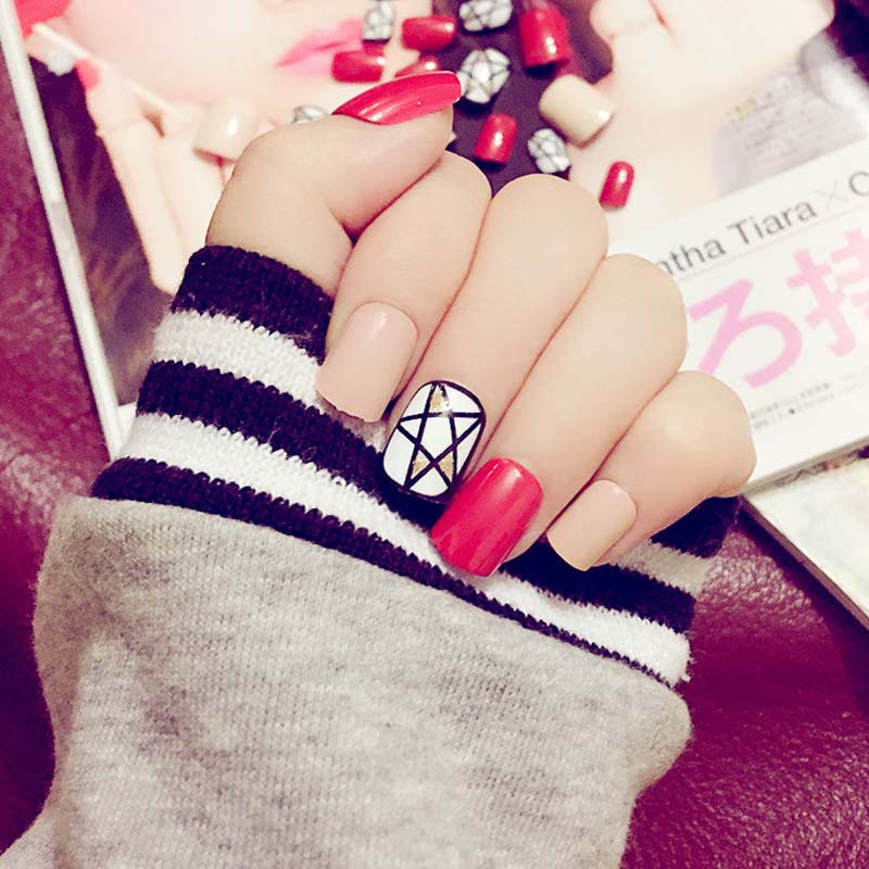 24pcs/box with 2g glue False Nails Press On Nail tips Short Full Cover Artificial Nails Designs Red Pink Jump Color for girls, As show
24pcs/box with 2g glue False Nails Press On Nail tips Short Full Cover Artificial Nails Designs Red Pink Jump Color for girls, As show