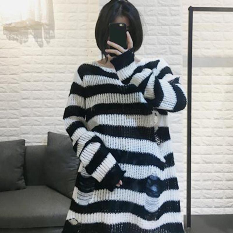 Spring Autumn Oversized Knitted Sweater Women Pullovers Striped Long Loose Sexy Sheer Top Ripped Korean Japan Sweaters Jumpers, Black
Spring Autumn Oversized Knitted Sweater Women Pullovers Striped Long Loose Sexy Sheer Top Ripped Korean Japan Sweaters Jumpers, Black