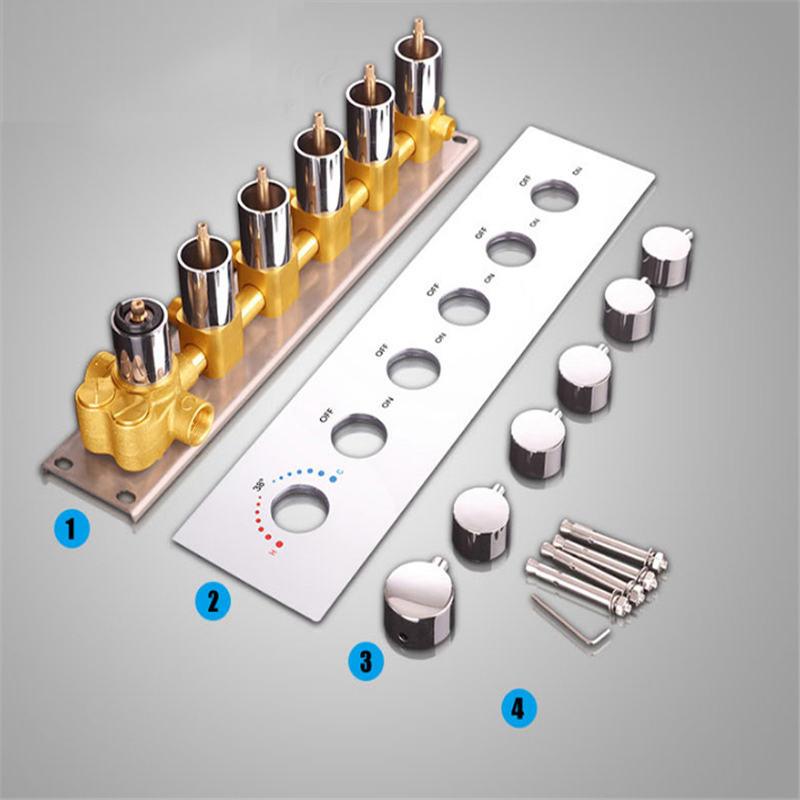 Bathroom Ceiling LED Shower Set Embedded Mounted Rainfall Waterfall Massage Big ShowerHead Panel Thermostatic Mixer Faucets