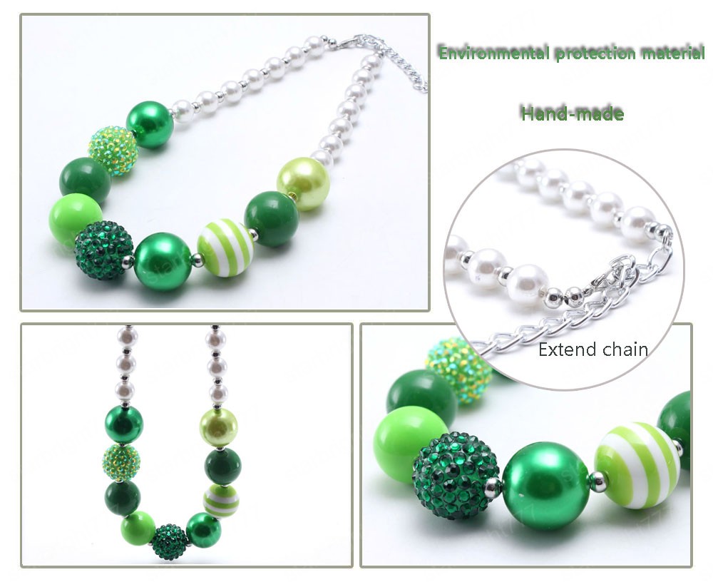 Fashion Kids Girls Green Color Chunky Beads Necklace Spring Style Child Bubblegum Necklace Baby Chunky Jewelry Newest