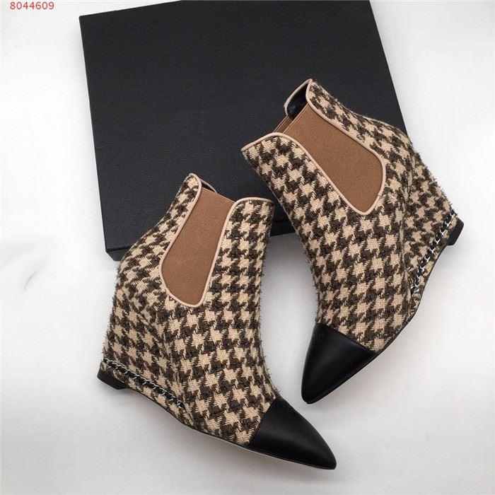 Hot Sale- chain heel ankle boots,Plaid shoes with pointed wedge heels and high heels boots,heel-height 8 cm