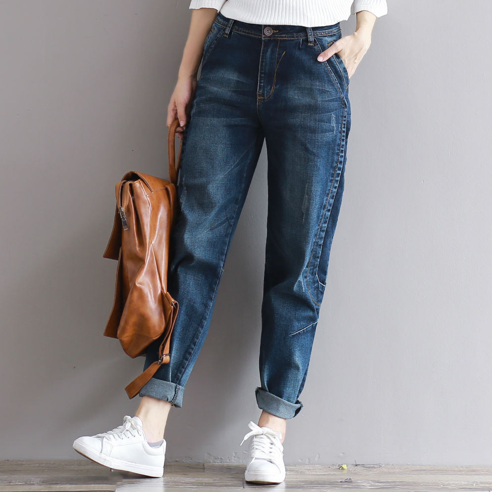 2019 Boyfriend Jeans Harem Pants Women Trousers Casual Plus Size Loose Fit Vintage Denim Pants High Waist Jeans Women Full Pants CJ191205