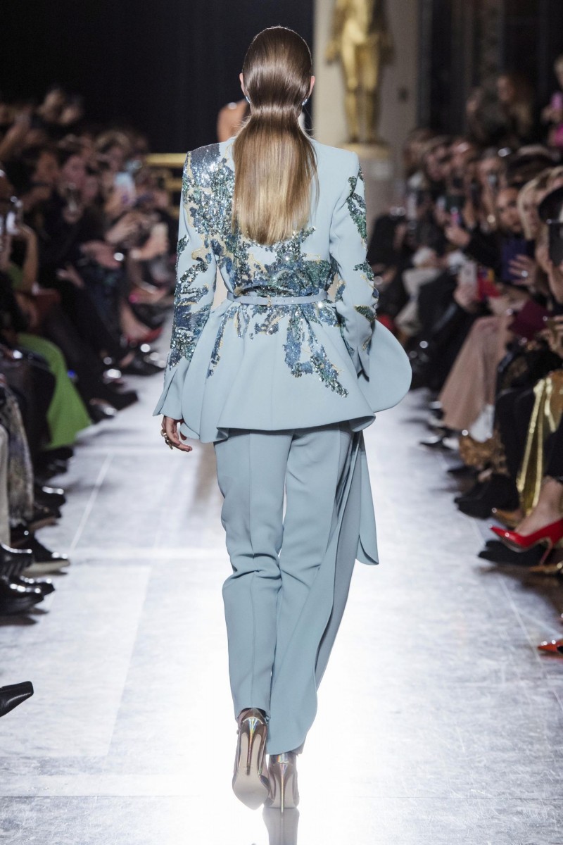 elie saab jumpsuits evening dresses light blue sequined beads v neck prom gowns satin long sleeve party dress