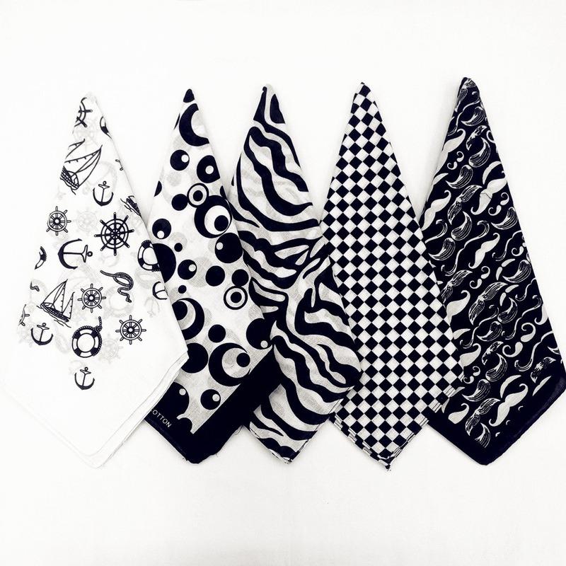 12PCS 54 * 54CM Pure Cotton Black and White Square Handkerchief Riding Outdoor Headscarf