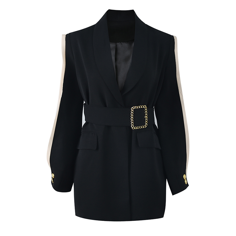 PERHAPS U women black patchwork pocket sash button long sleeve v neck blazer C0183
PERHAPS U women black patchwork pocket sash button long sleeve v neck blazer C0183
