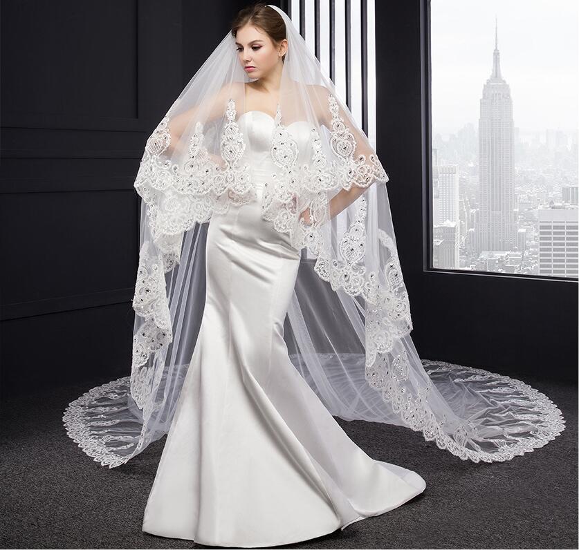 3M Long Wedding Veils Soft Tulle Two Layers Lace Bridal Veils Custom Made Appliqued Edge Crystal Veil For Wedding Dress Free Shipping, Ivory
3M Long Wedding Veils Soft Tulle Two Layers Lace Bridal Veils Custom Made Appliqued Edge Crystal Veil For Wedding Dress Free Shipping, Ivory