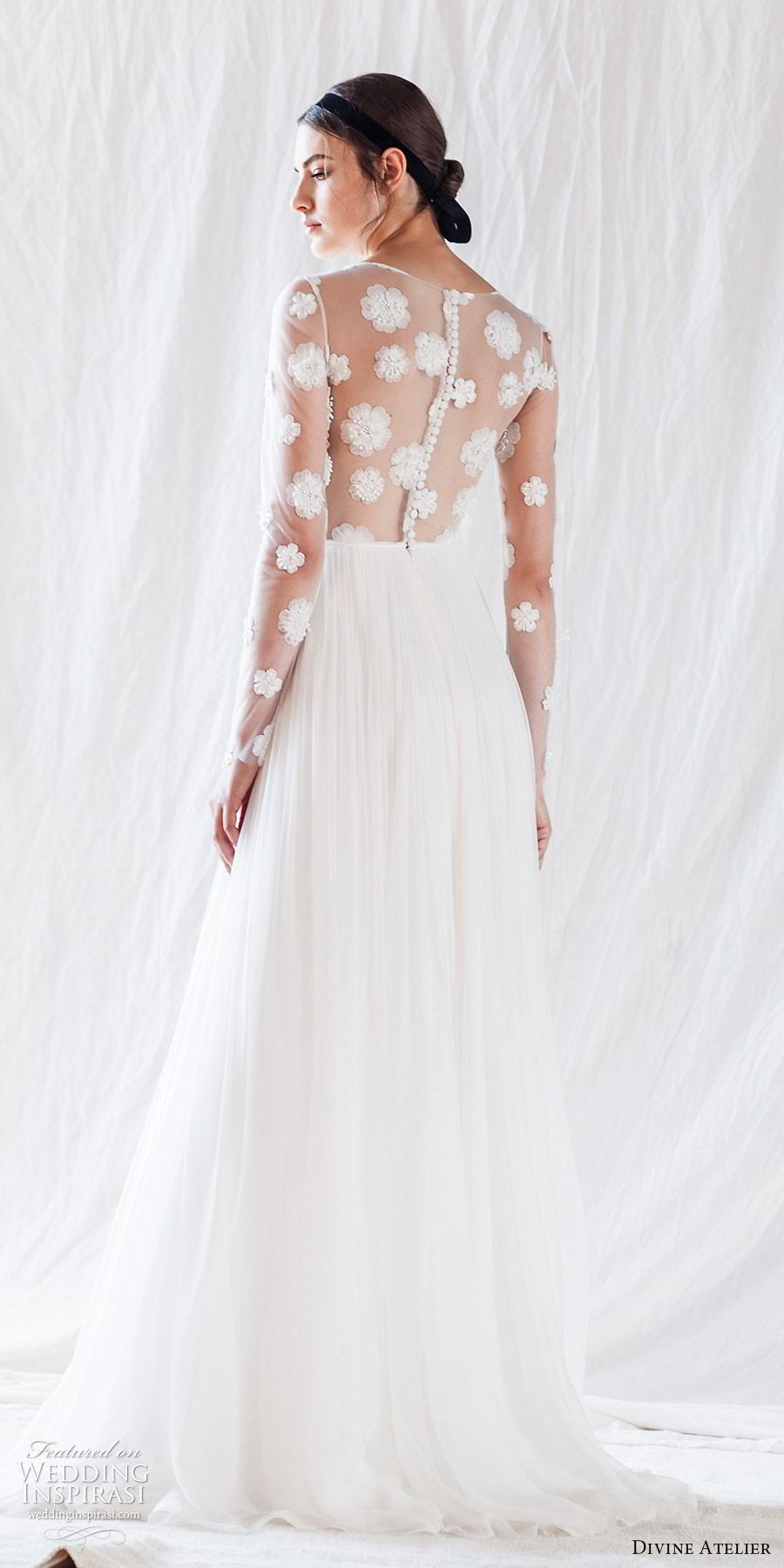divine atelier long sleeve wedding dresses illusion bodice flower lace chiffon bridal gowns plus size beach bohemia robe de marie