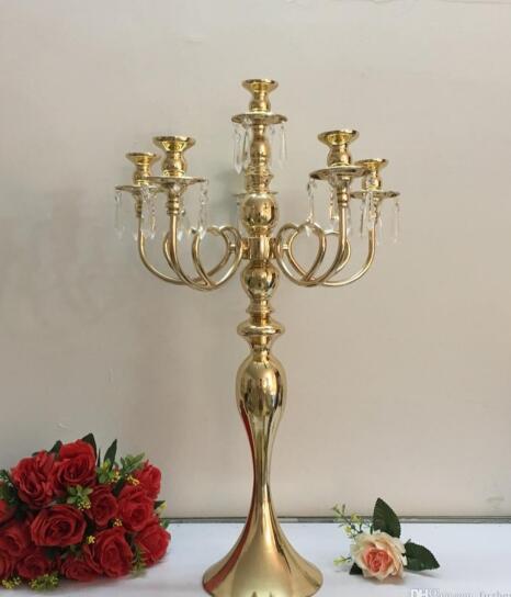Golden 5 Heads/ 3 Arms Candelabra Candle Holders Table Wedding Centerpieces Party and Event Candlesticks Home Decoration H260310