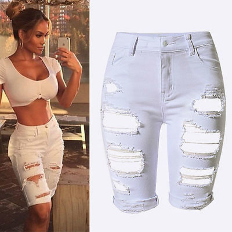 Sexy Womens Elastic Hole Short Pants Denim Shorts Ripped Jeans Trousers C19041102