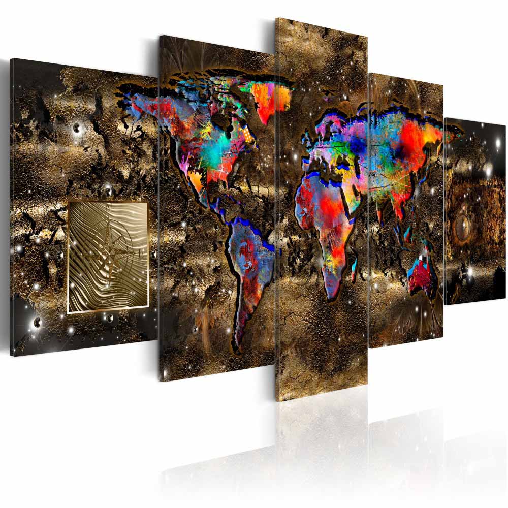 Fashion Wall Art Canvas Painting 5 Pieces Watercolor Retro Metal Map Modern Home Decoration,Choose Color And Size No Frame