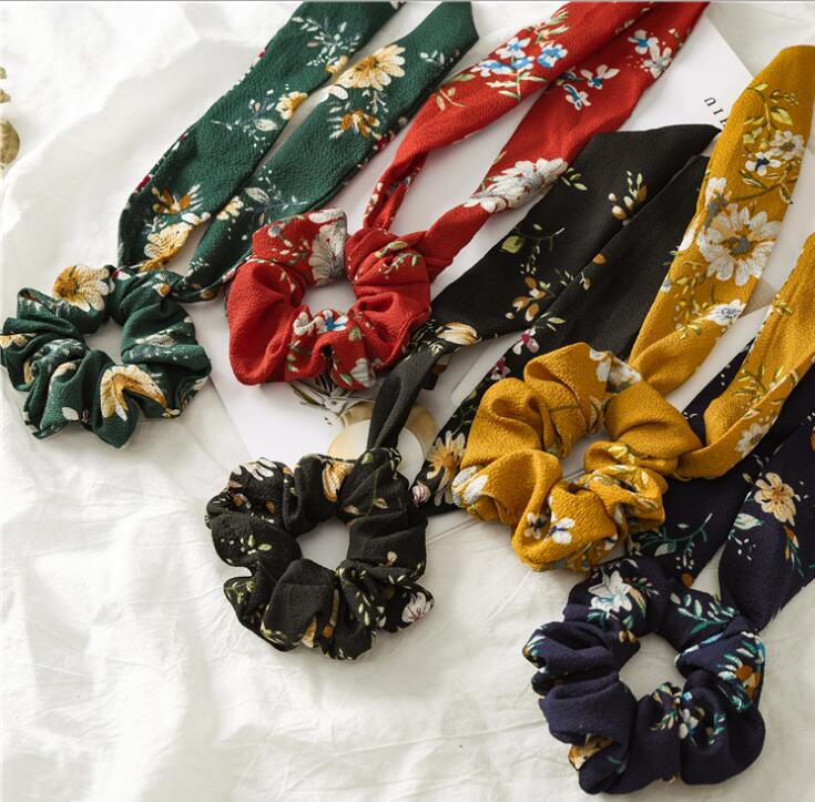 Women Bow Streamers Hair Ring Ribbon Girl Hair Bands Scrunchies Ponytail Tie Solid Headwear Hair Accessories GD61