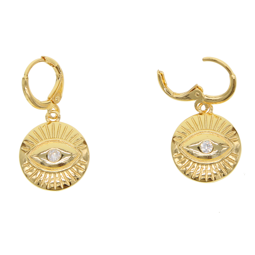 Dangle evil eye Coin earring Gold plated lucky girl women classic turkish evil eye jewelry
