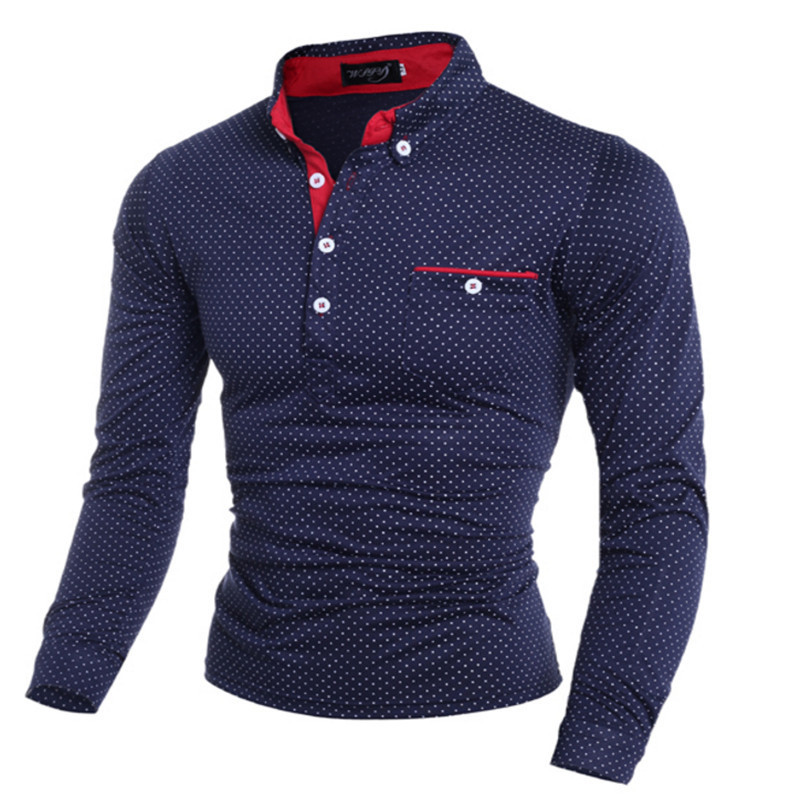 2019 New Spring Fashion Mens Dot Long Sleeve Polo Shirts Stand Collar Male Solid Polo Shirt Free Shipping Plus Size M-3xl MX190711