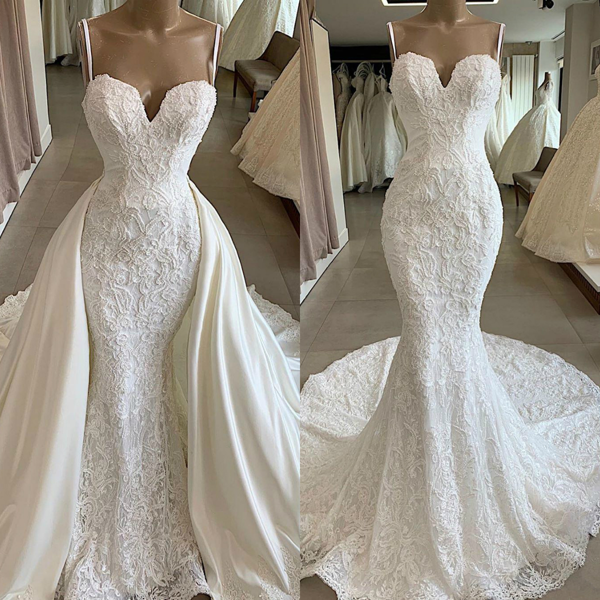 2020 Arabic Mermaid Wedding Dresses With Deatchable Train Lace Appliqued V Neck Satin Bridal Gowns Wedding Dress vestidos de novia, Multicolor
2020 Arabic Mermaid Wedding Dresses With Deatchable Train Lace Appliqued V Neck Satin Bridal Gowns Wedding Dress vestidos de novia, Multicolor
