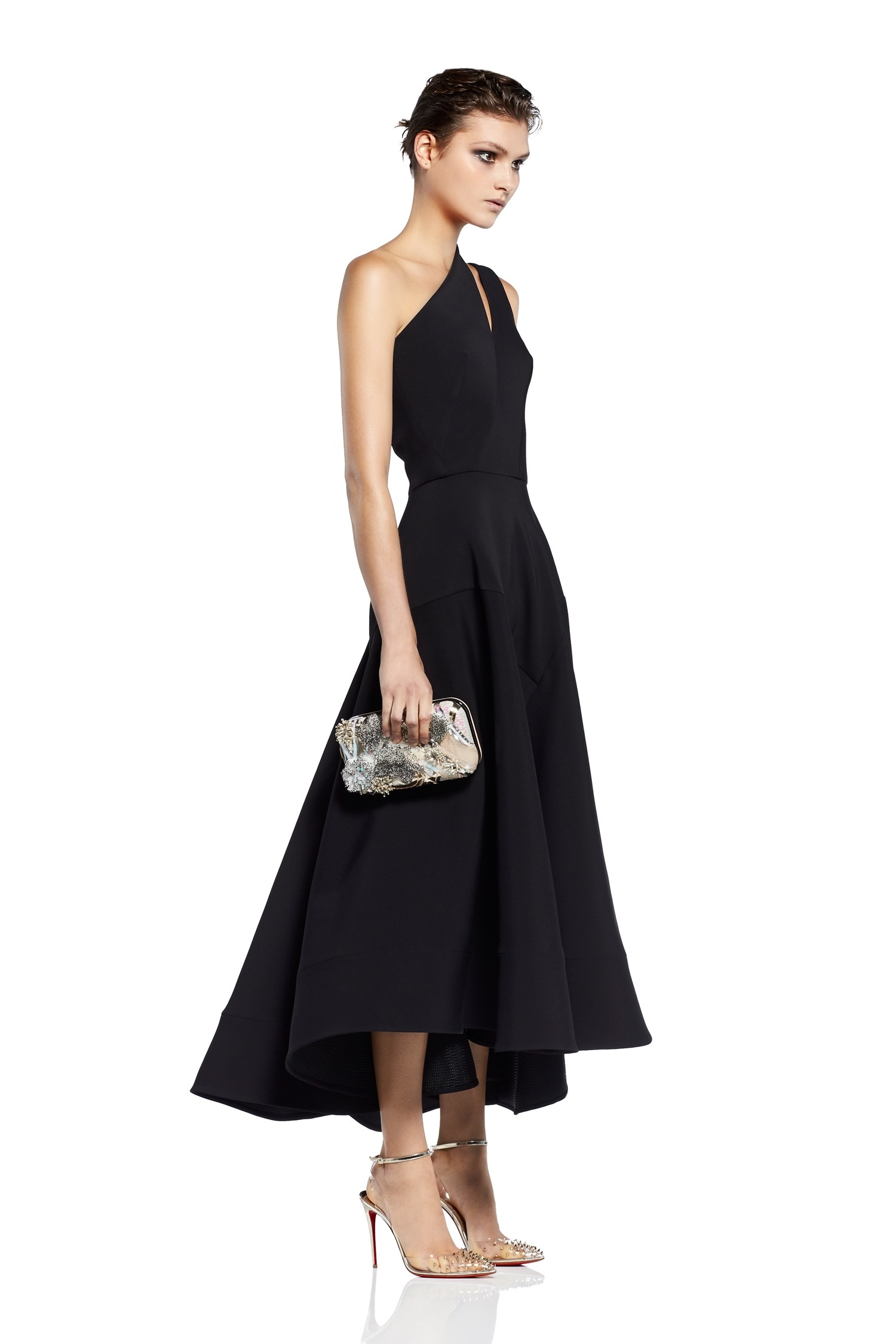 2020 Simple Black Evening Dresses One Shoulder A Line Tea Length Custom Made Cocktail Party Dress Cheap Prom Gowns