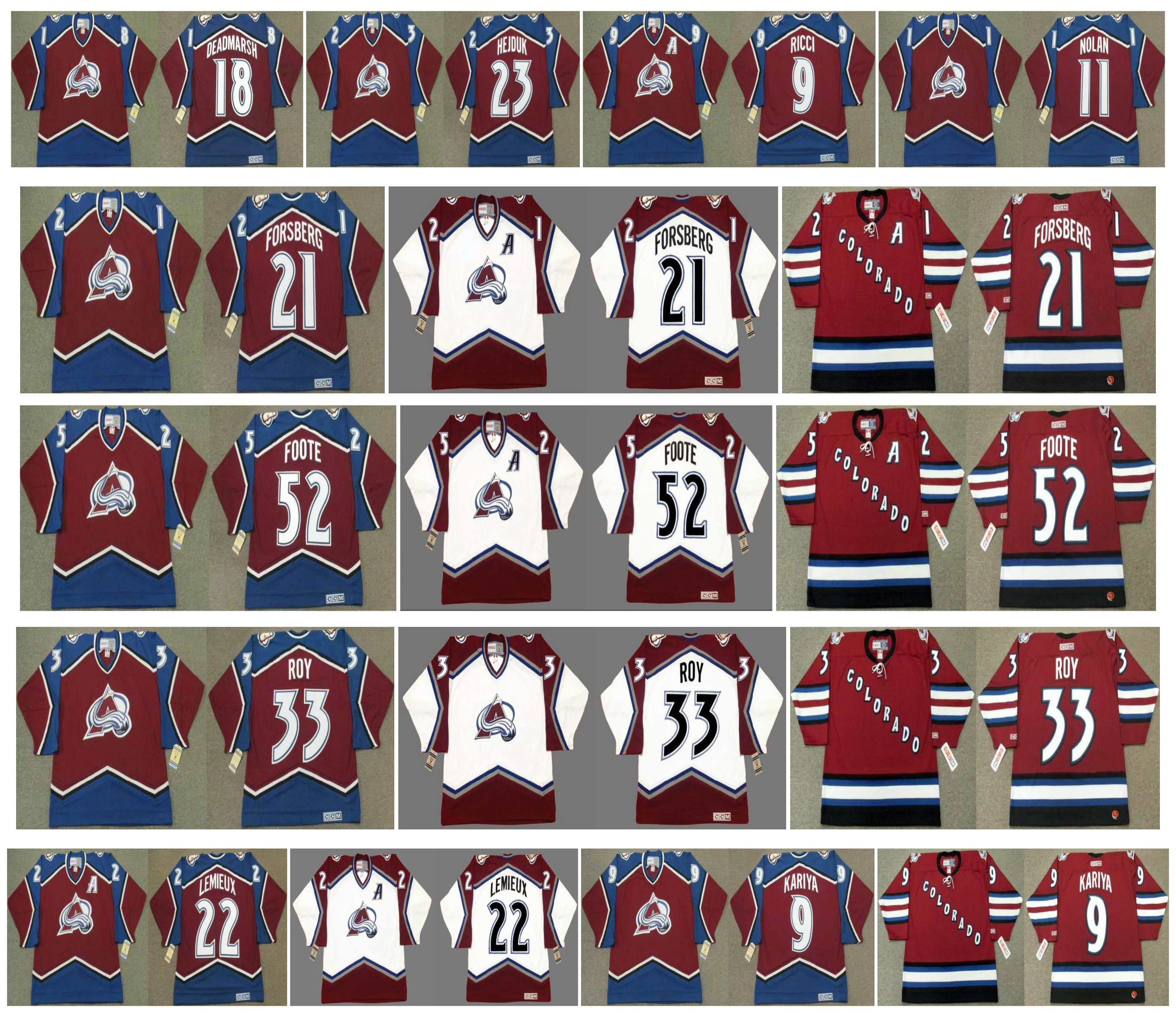 Vintage Colorado Avalanche Jerseys 21 Peter Forsberg 52 Adam Foote 18 Adam Deadmarsh 22 LEMIEUX 9 Paul Kariya 23 MILAN HEJDUK Retro Hockey, As pic
Vintage Colorado Avalanche Jerseys 21 Peter Forsberg 52 Adam Foote 18 Adam Deadmarsh 22 LEMIEUX 9 Paul Kariya 23 MILAN HEJDUK Retro Hockey, As pic