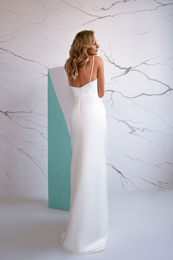 simple elegant wedding dresses spaghetti strap highsplit sweep train satin wedding dress ruffle sleeveless custom made robes de marie