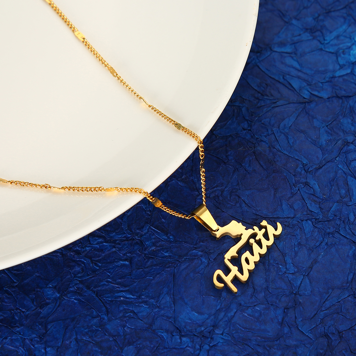 Stainless Steel Trendy Haiti Map Pendant Necklace Women Girls Ayiti Maps Party Haiti Chain Jewelry