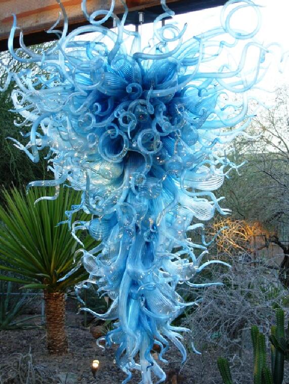 Modern Pendnat Lamps Design Sky Blue Colored Blown Chandeliers Lighting Home Hotel Indoor Suspention Hanging Glass Chandelier