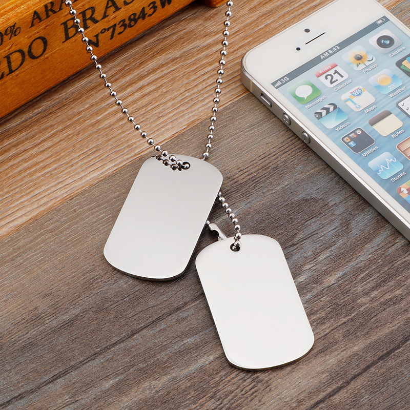 High Polished Rectangle Stainless Steel Pendant Necklace Gold Plated Military Card Students Dog Tag Pendants Jewelry