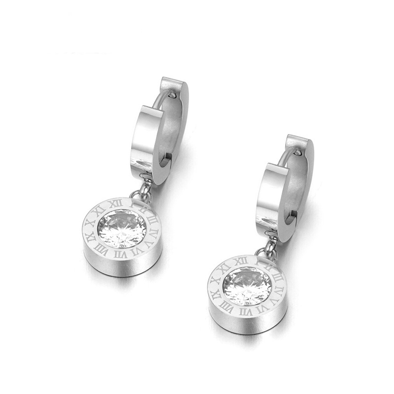 Classic Round Roma Number Titanium Steel Hopp Earrings Charming CZ Crystal Wedding Earrings Jewelry For Women JE18041
Classic Round Roma Number Titanium Steel Hopp Earrings Charming CZ Crystal Wedding Earrings Jewelry For Women JE18041