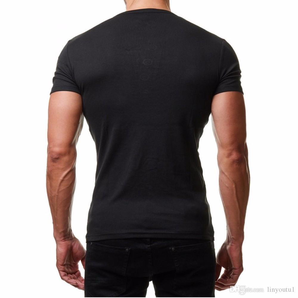 2020 New T-Shirt men Button Short Sleeve Fitness top Cotton and Polyester Pollover V Neck Collar tshirt men in Six Colour Size S-2XL