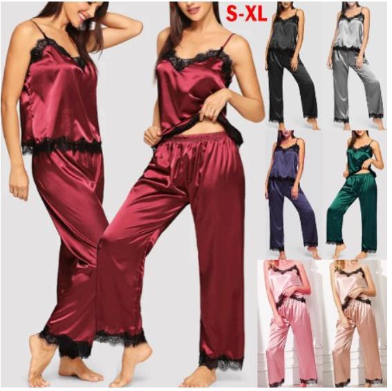 Ladies Women Satin Pyjama Set Sleepwear Silky Summer Spaghetti Strap Lace tank top Patchwork Lounge wear Pajamas sleeveless Set, Black
Ladies Women Satin Pyjama Set Sleepwear Silky Summer Spaghetti Strap Lace tank top Patchwork Lounge wear Pajamas sleeveless Set, Black