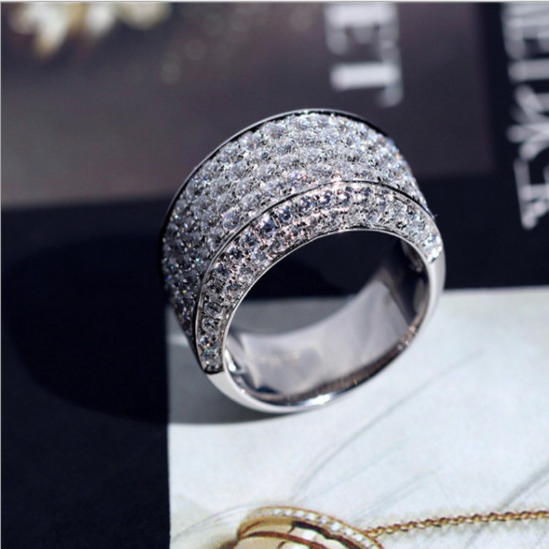Sparkling Luxury Jewelry Infinite gem 925 Sterling Silver Pave White Topaz CZ Diamond 18K White Gold Plated Wedding Band Ring For Men Gift