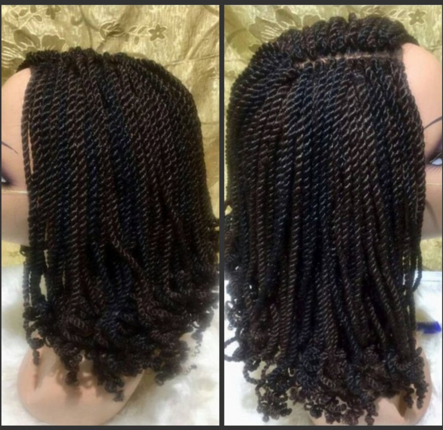 180density short kinky twist wig Black Brown Burgundy africa american Crochet Braids wig Synthetic Braiding lace front wig with baby hair