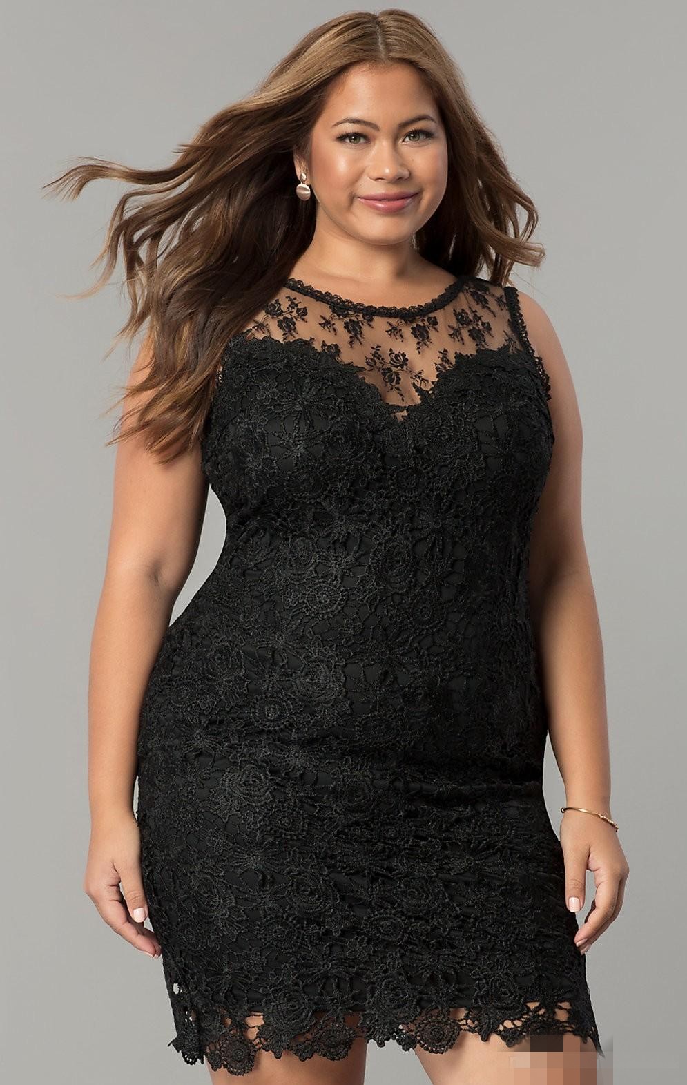Size Plus Lace Evening Dresses Sleeveless Scoop Neck Short Above Knee Length Tail Party Gown Custom Made Vestido De Noche