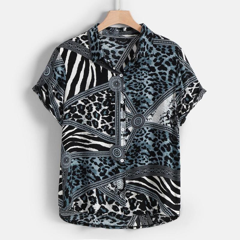 Feitong Leopard Print Short Sleeve Shirt Men's Shirt Summer Fashion Lapel Panel Striped Top Blouse Men camisa hombre, Blue
Feitong Leopard Print Short Sleeve Shirt Men's Shirt Summer Fashion Lapel Panel Striped Top Blouse Men camisa hombre, Blue