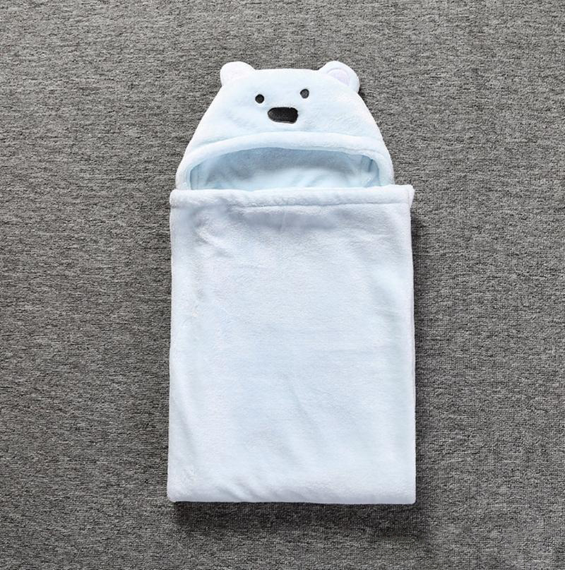 Baby Blankets Coral Velvet Baby Swaddling Infant Wrap Soft Bear Hooded Blanket Cartoon Warm Sleeping Bag Trolley Accessories 3 Colors