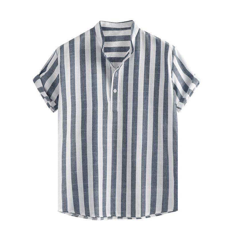 Men's Shirts Striped Cotton Linen Stand Collar Loose Short Sleeve Buttons Hawaiian Beach Shirt Mens Holiday Vacation Clothing
Men's Shirts Striped Cotton Linen Stand Collar Loose Short Sleeve Buttons Hawaiian Beach Shirt Mens Holiday Vacation Clothing