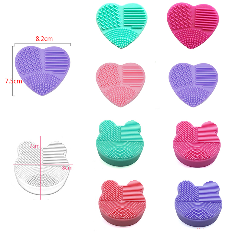 Silicone Makeup Brush Cleaner Dual Use for Dry and Wet Activated Carbon Sponge Cosmetic Beauty Cleaning Mat Heart and Bear Shape