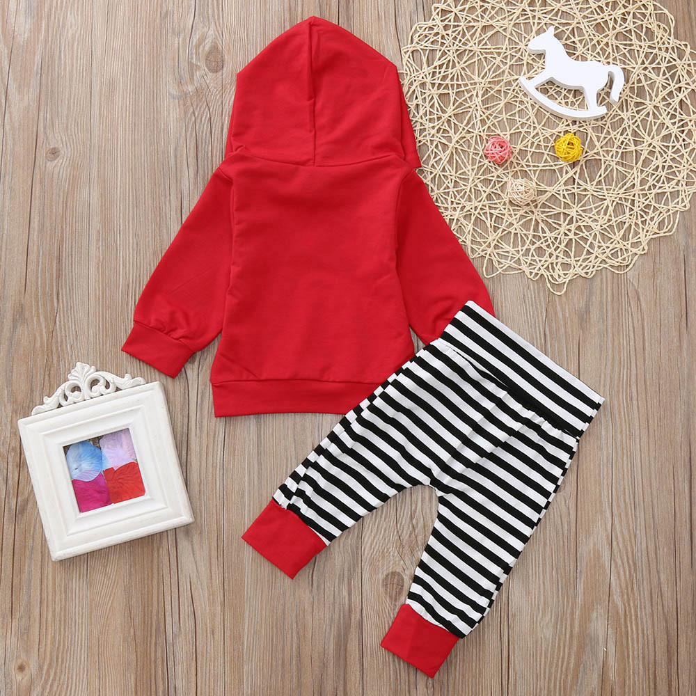 2PCS Baby Girls clothes Toddler Baby Long Sleeve Stripe Print Hooded Top Clothes+Pants Set Outfit roupa infantil costume