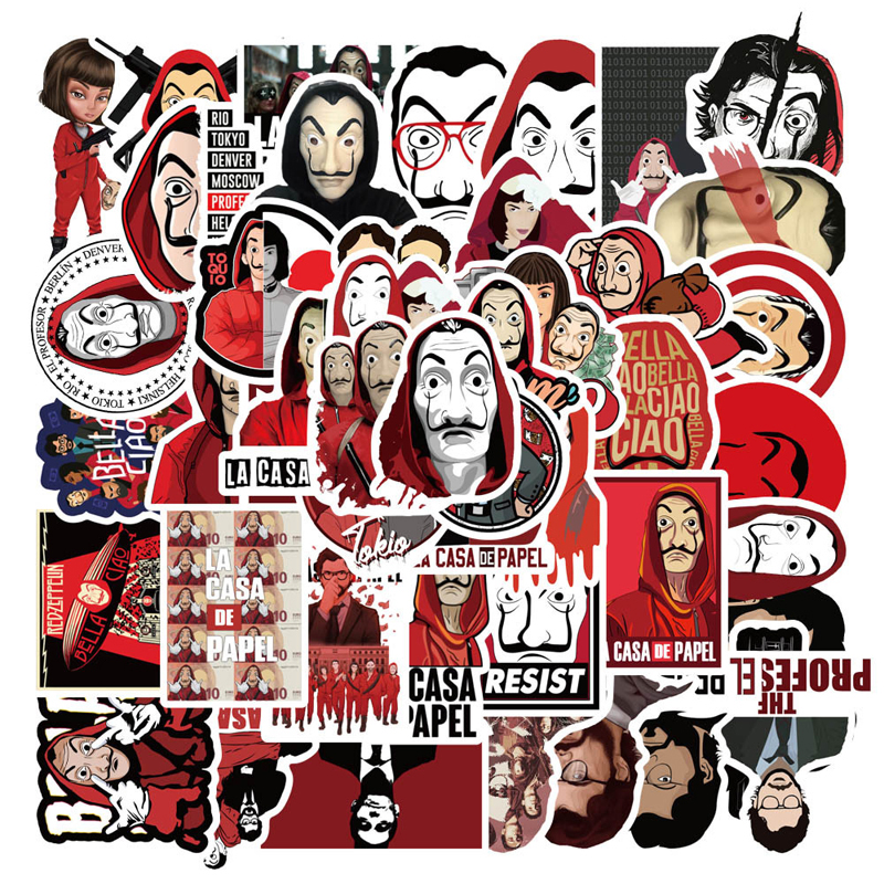 50pcs/Set TV Show Money Heist Sticker For DIY Luggage Laptop Macbook Skateboard Motorcycle Bicycle Decal Stickers