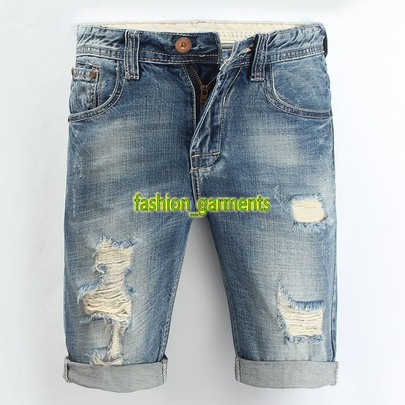 Fashion Denim Shorts Mens Hole Five Pants Mens High Waist Denim Pants Mens stylist Nostalgic Washed Slim Jeans