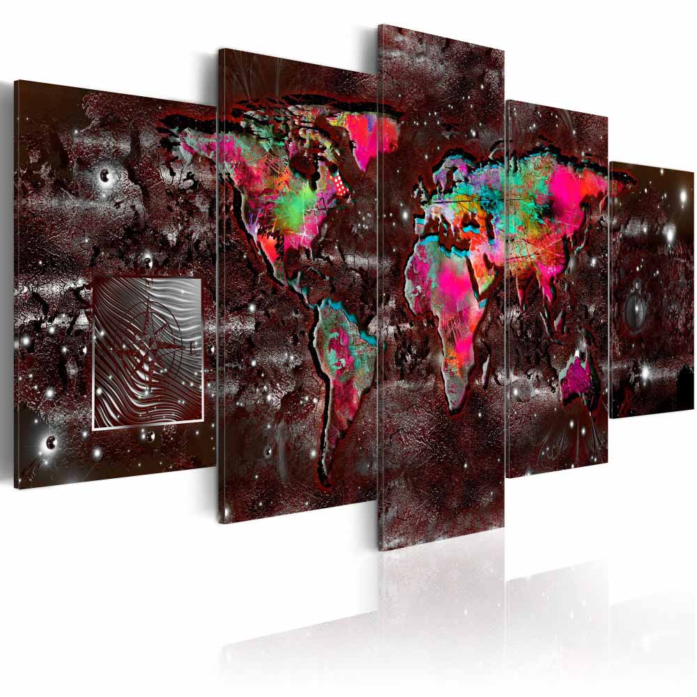 Fashion Wall Art Canvas Painting 5 Pieces Watercolor Retro Metal Map Modern Home Decoration,Choose Color And Size No Frame