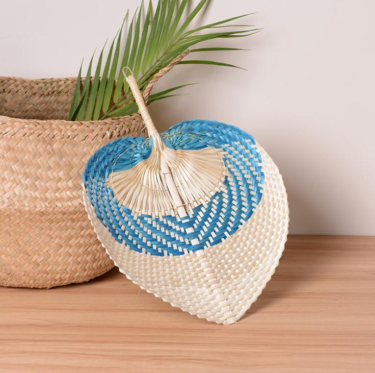 50pcs Palm Leaves Fans Handmade Wicker Multicolor Palm Fan Traditional Chinese Craft Home Decoration Gifts SN2683