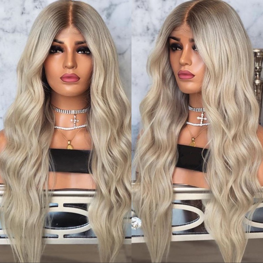 Middle part brazilian hair Ombre wavy Blonde Lace Front Wig cosplay party style synthetic hair Wigs heat resistant preplucked For Women