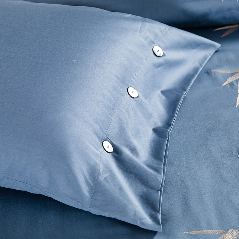 100% Egypt Cotton Coffee Bule Embroidery Oriental Bedding set King Queen size Bed set Duvet cover Bedsheet Pillowcases