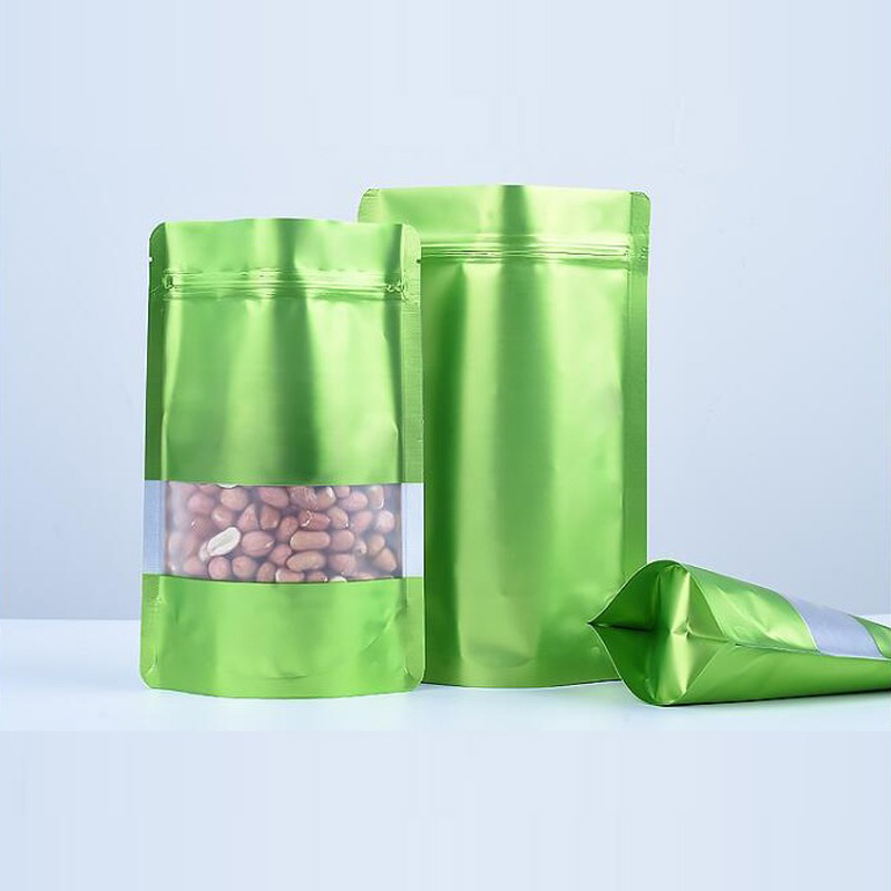 9 Size Green Stand up aluminium foil bag with clear window plastic pouch zipper reclosable Food Storage Packaging Bag LX2693