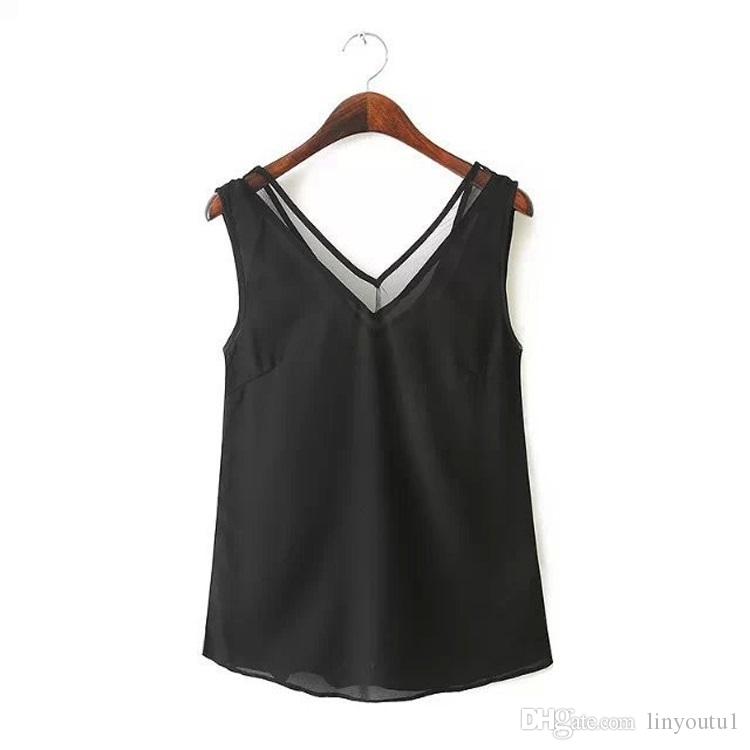 2020 Giraffita New Womens Tops Fashion Women Summer Chiffon Blouse Plus Size S To 3XL Sleeveless Casual Shirt Black White Clors