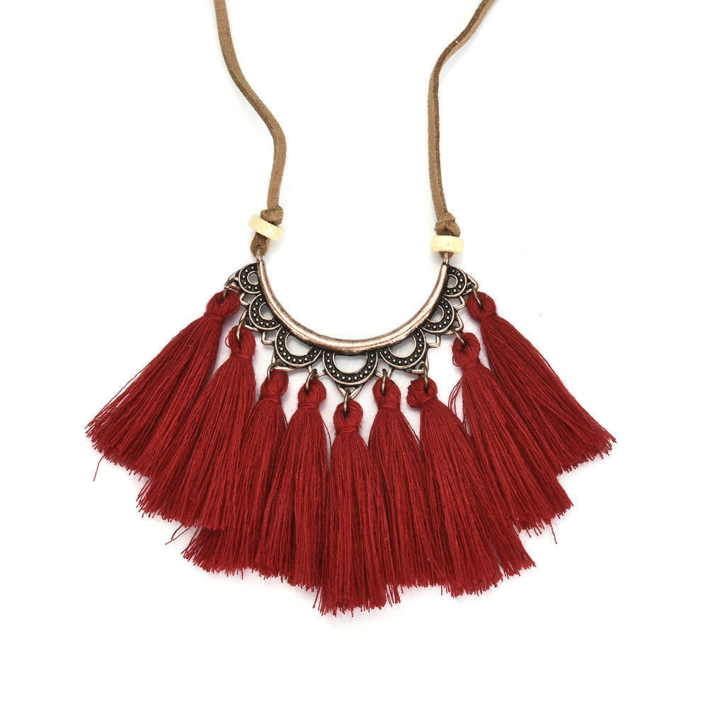 Vintage cotton line ear tassel pendant necklace female fashion charm jewelry