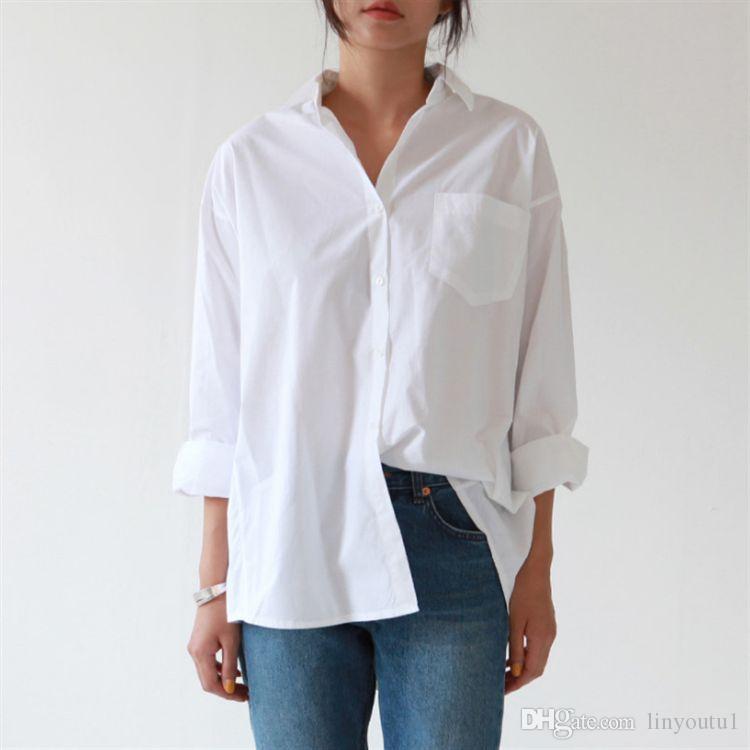 2020 Casual Loose Women Shirts 2019 Autumn New Fashion Collar Plus Size Blouse Long Sleeve Buttons White Shirt Women Tops Streetwear